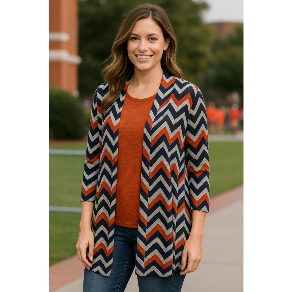 KORI Rust Navy Chevron Knit Cardigan One Size
